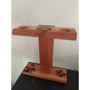 Wooden Display Stand Engraved Horses and Jets Rustic Wood Multiuse